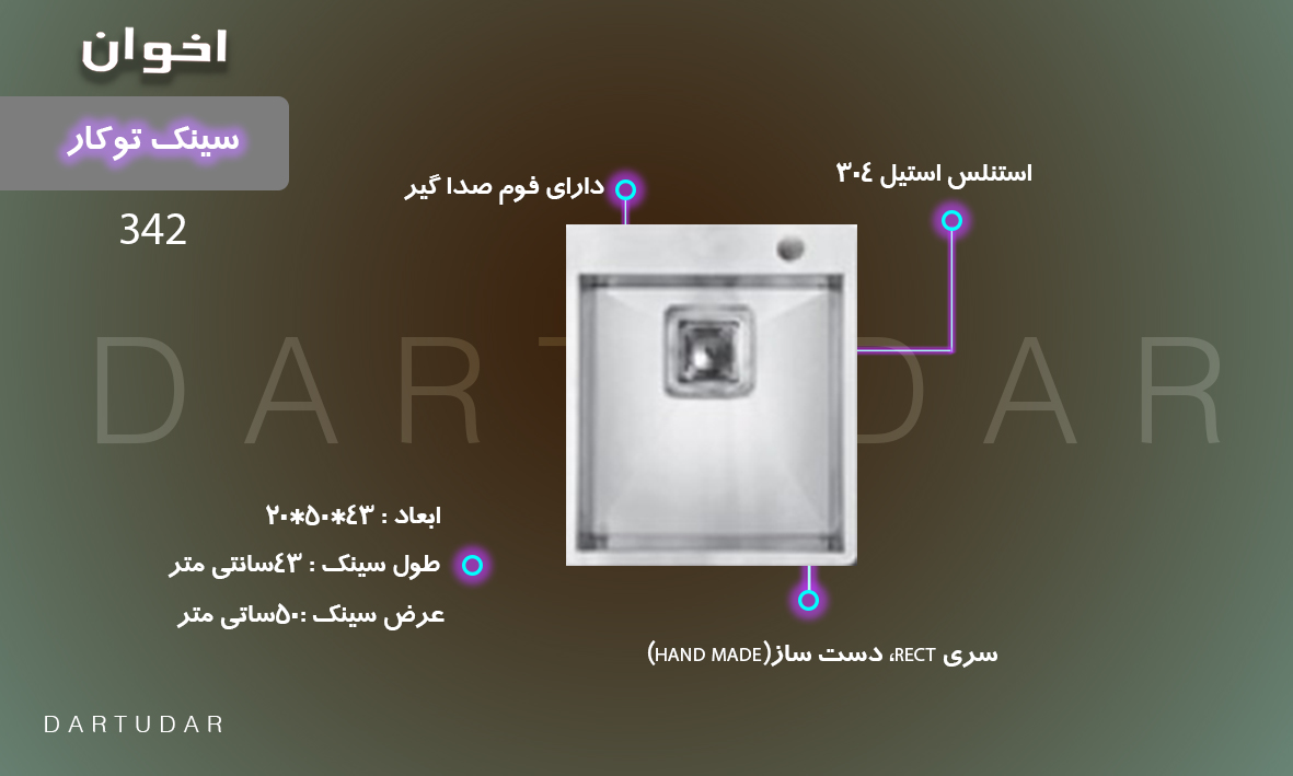 7 ویژگی های سینک توکار مدل 342 اخوان