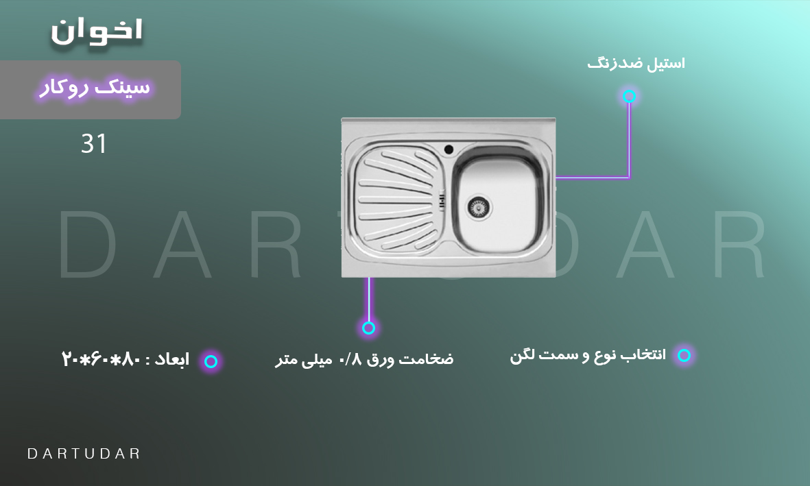سینک روکار مدل 31 با استیل ضد زنگ 