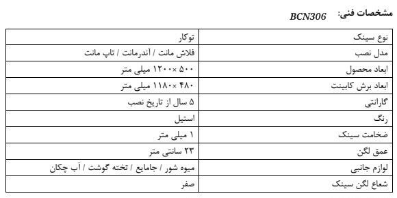 سینک توکار مدل BCN306 کن ، باکسی دو لگن 120 سانتی با ورق 1 میلیمتر