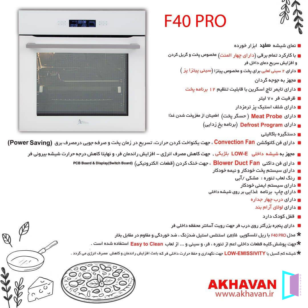 ویژگی های مهم فر توکار برقی F40 Pro اخوان